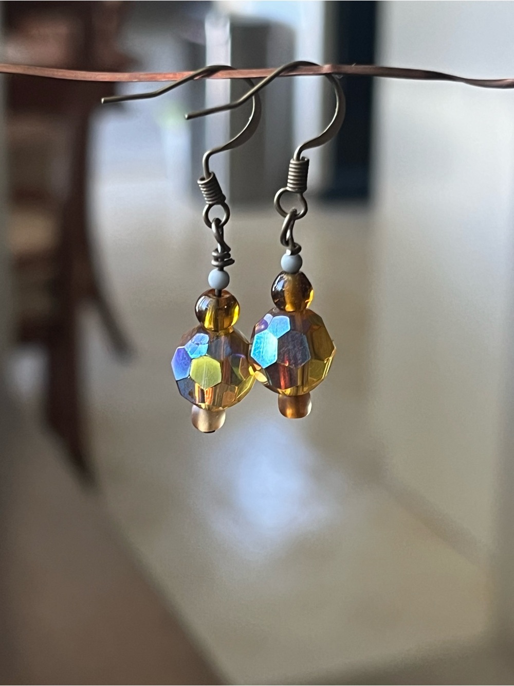 Iridescent Amber Crystal Drop Earrings for Women